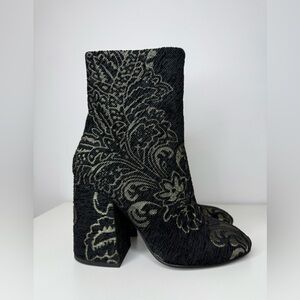 ASH Fedora Black Gold Metallic Jacquard Tapestry Block Heel Ankle Boot Women’s 7